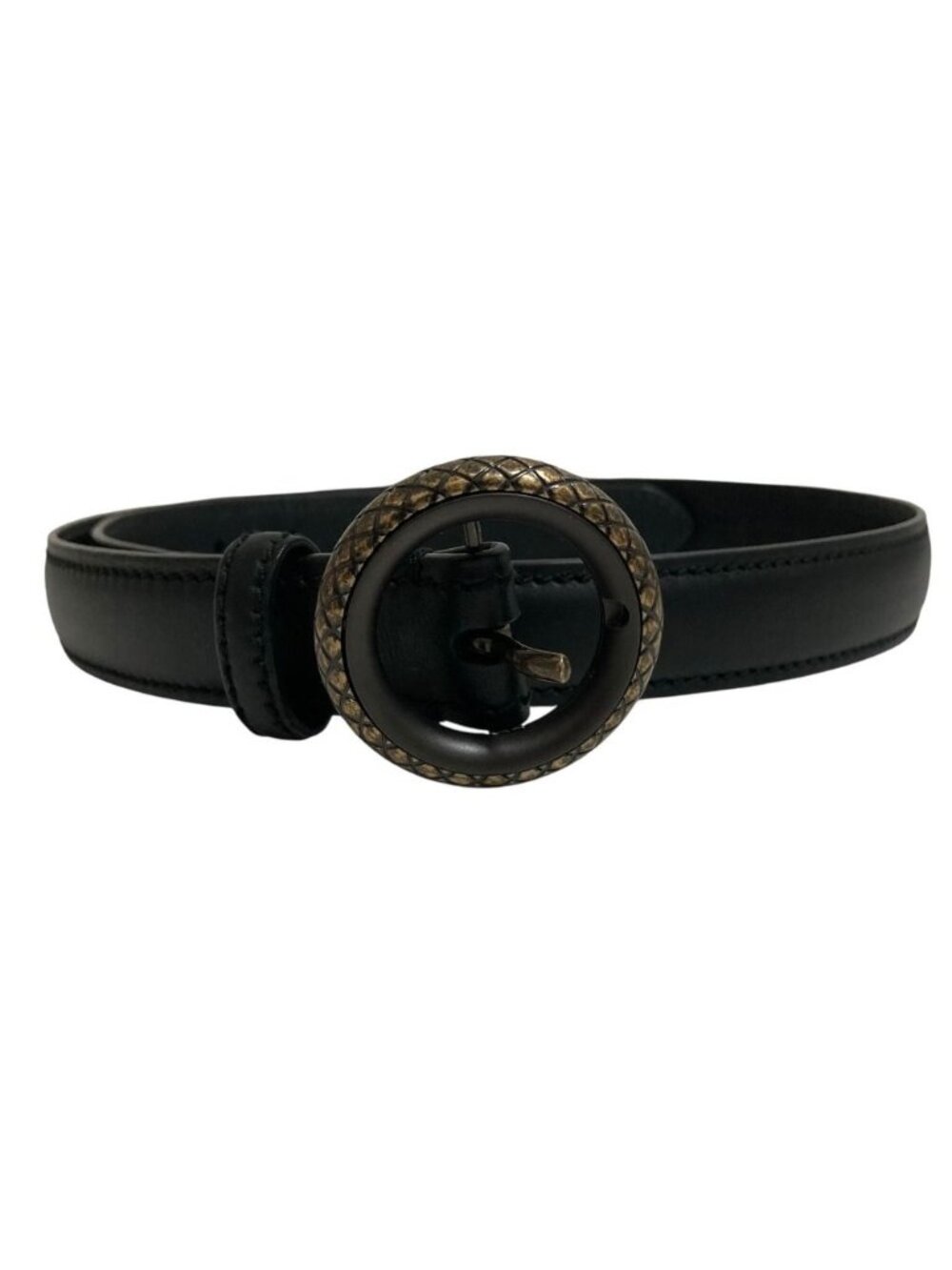 Bottega Veneta Intrecciato Buckle Leather Belt Black